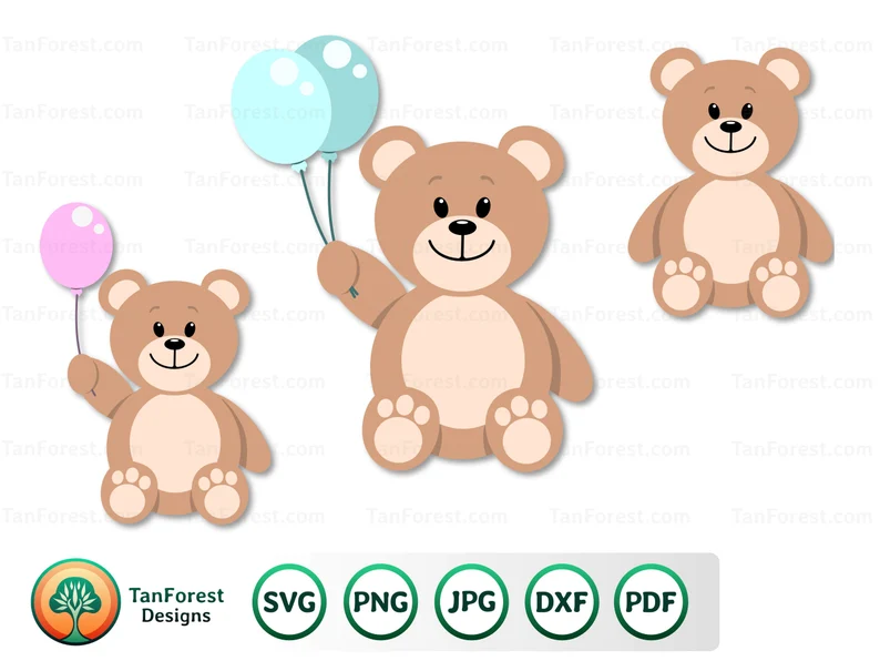 Teddy bear SVG layered, Teddy bear with balloon Svg, Cute bear svg, Teddy bear clipart, Svg cut files, Instant Digital Download.
